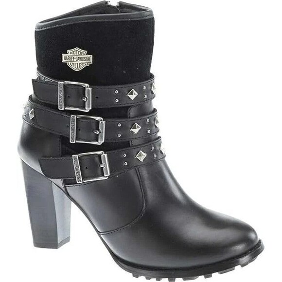Harley-Davidson Women's Abbey Leather Heeled Motorcycle Fashion Boots NIB SZ 8.5 - Picture 1 of 9